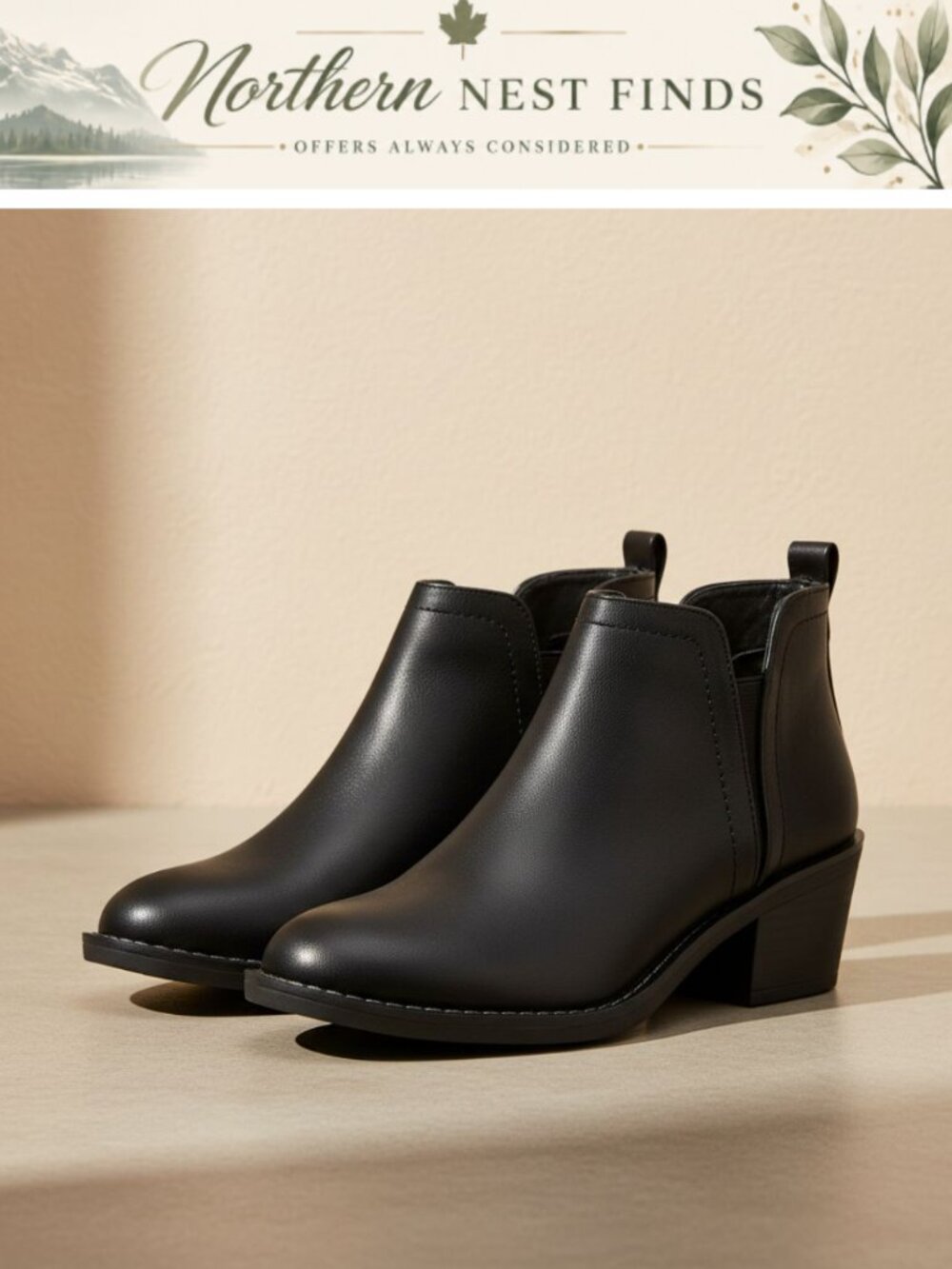 Faux Leather Slip On Ankle Bootie with Chunky Stacked Heel